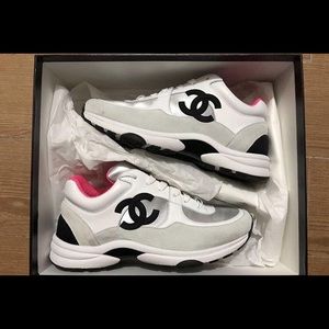Chanel low top white grey pink & black sneakers